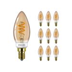 Multipack 10x Philips MASTER Value LED Candle E14 Vintage Filament Gold 2.5W 136lm - 927 Extra Warm White | Best Colour Rendering - Dimmable - Replaces 25W